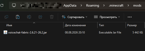 Папка .minecraft, внутри папка mods со скачанным jar-файлом
